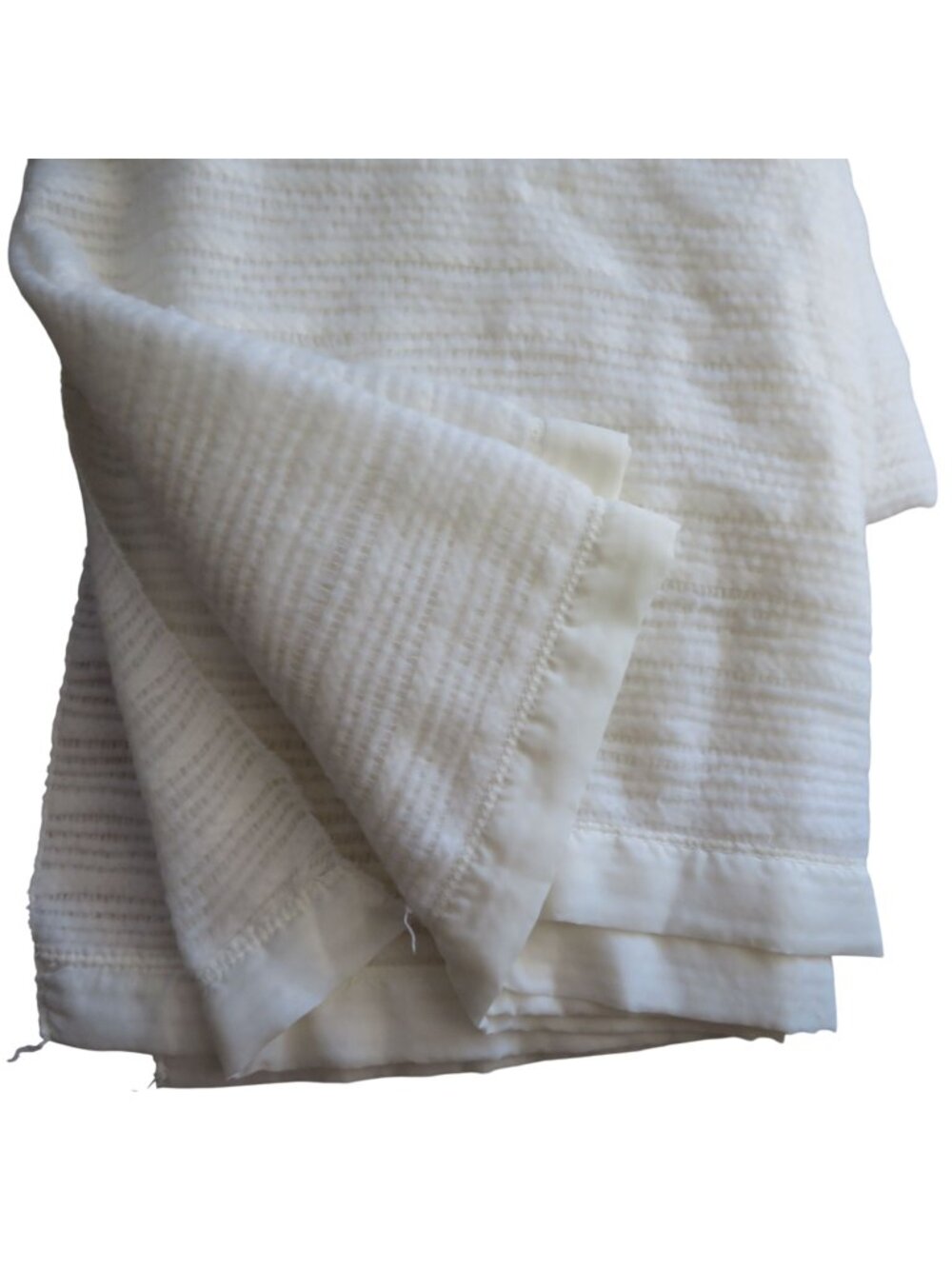 Vintage White Acrylic Waffle Weave Twin Blanket Satin Trim Made in USA